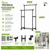Moonval Double Garment Rack, Heavy-Duty Rolling Clothes Rack with Dual Hanging Rails & Storage Shelf