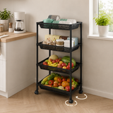 Moonval 4-Tier Rolling Storage Cart, Multi-Purpose Mobile Organizer for Kitchen, Bathroom & Laundry