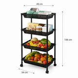 Moonval 4-Tier Rolling Storage Cart, Multi-Purpose Mobile Organizer for Kitchen, Bathroom & Laundry