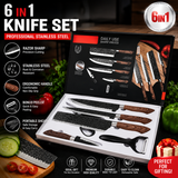 Moonval Professional Kitchen Knife Set, 6-Piece Stainless Steel Chef Knife Set with Storage Block
