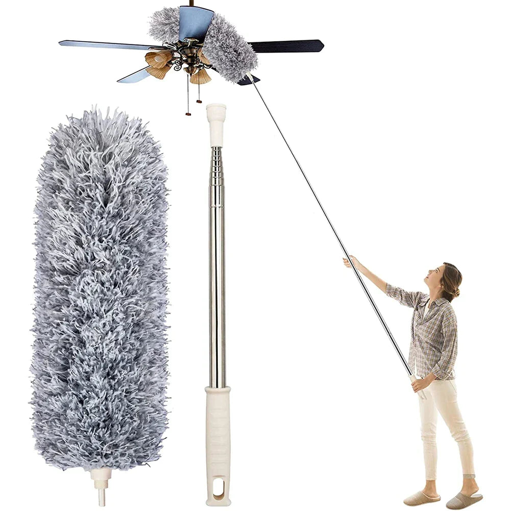 Moonval Microfiber Feather Duster, 100-Inch Extendable Pole with Bendable Head