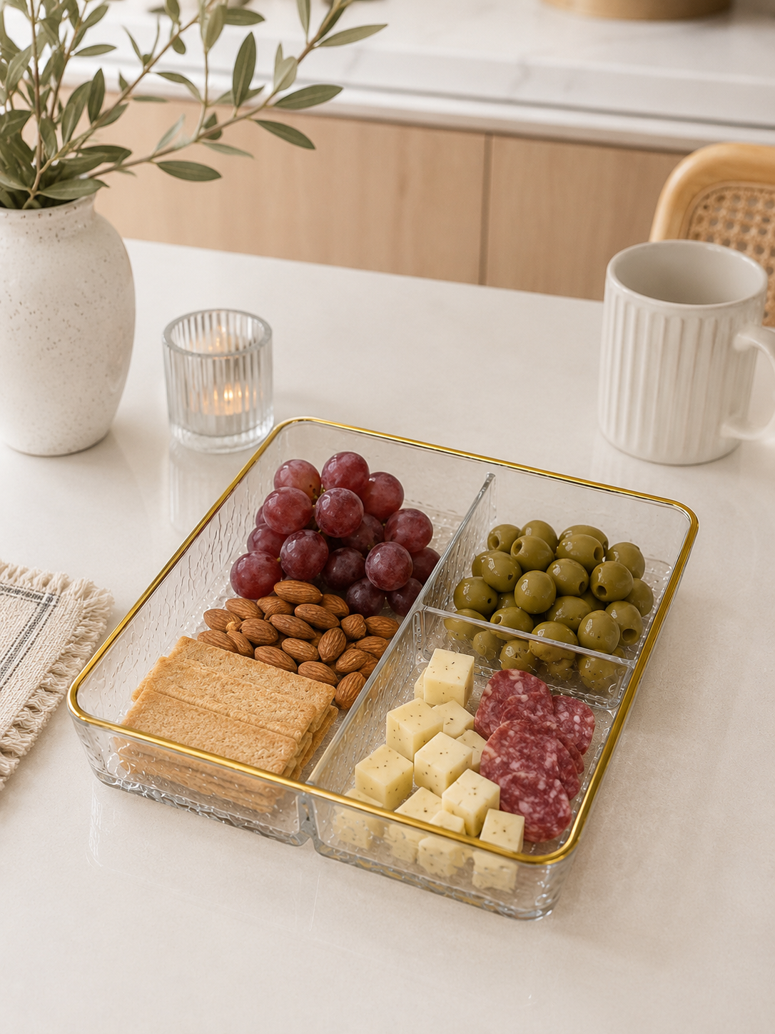 Moonval Divided Serving Tray Set of 3, Clear Snack Organizer with Removable Compartments