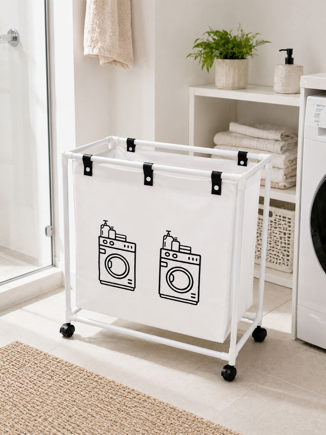 Moonval Rolling Laundry Hamper with Wheels, Removable Fabric Basket & Steel Frame