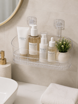 Moonval Clear Acrylic Bathroom Shelf, Adhesive Wall Organizer for Shower & Vanity Storage