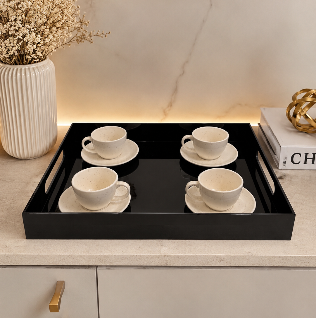 Moonval Premium Acrylic Serving Tray, Clear Carrying Tray with Side Handles