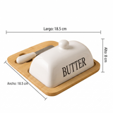 Moonval Ceramic Butter Dish, Butter Keeper with Bamboo Lid, Storage Base & Butter Knife