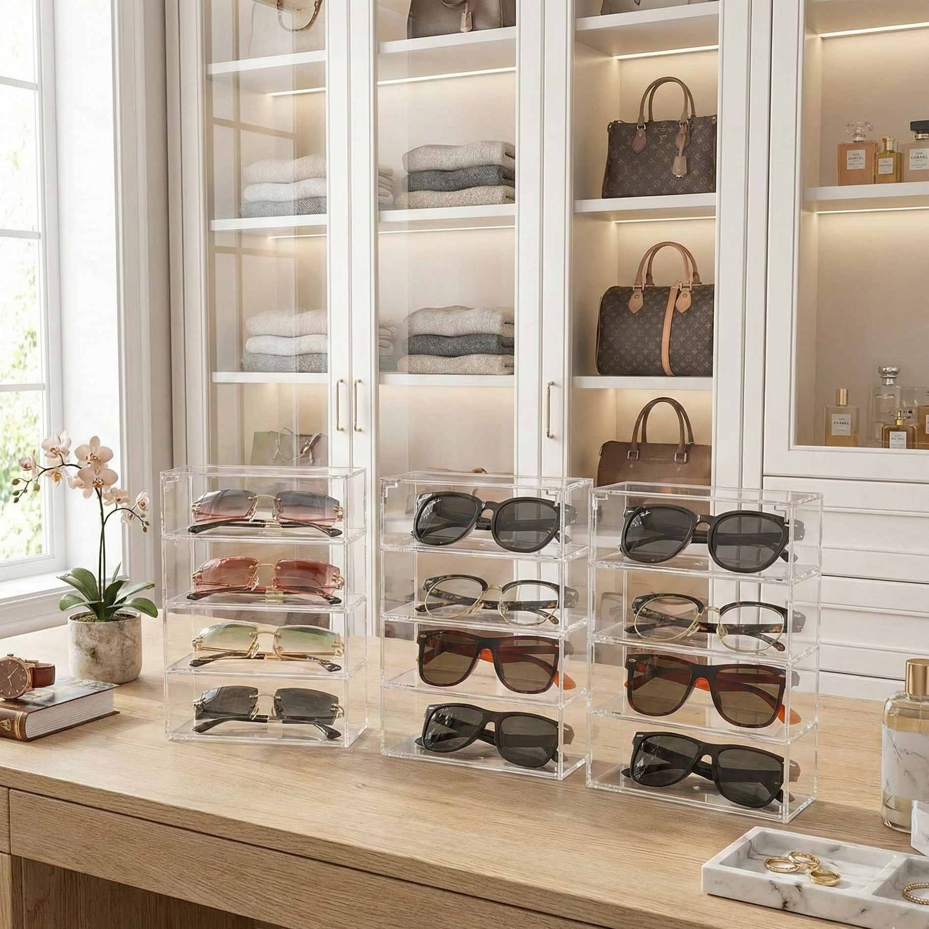 Moonval Acrylic Eyeglass Case, Clear Protective Storage Box for Glasses & Sunglasses