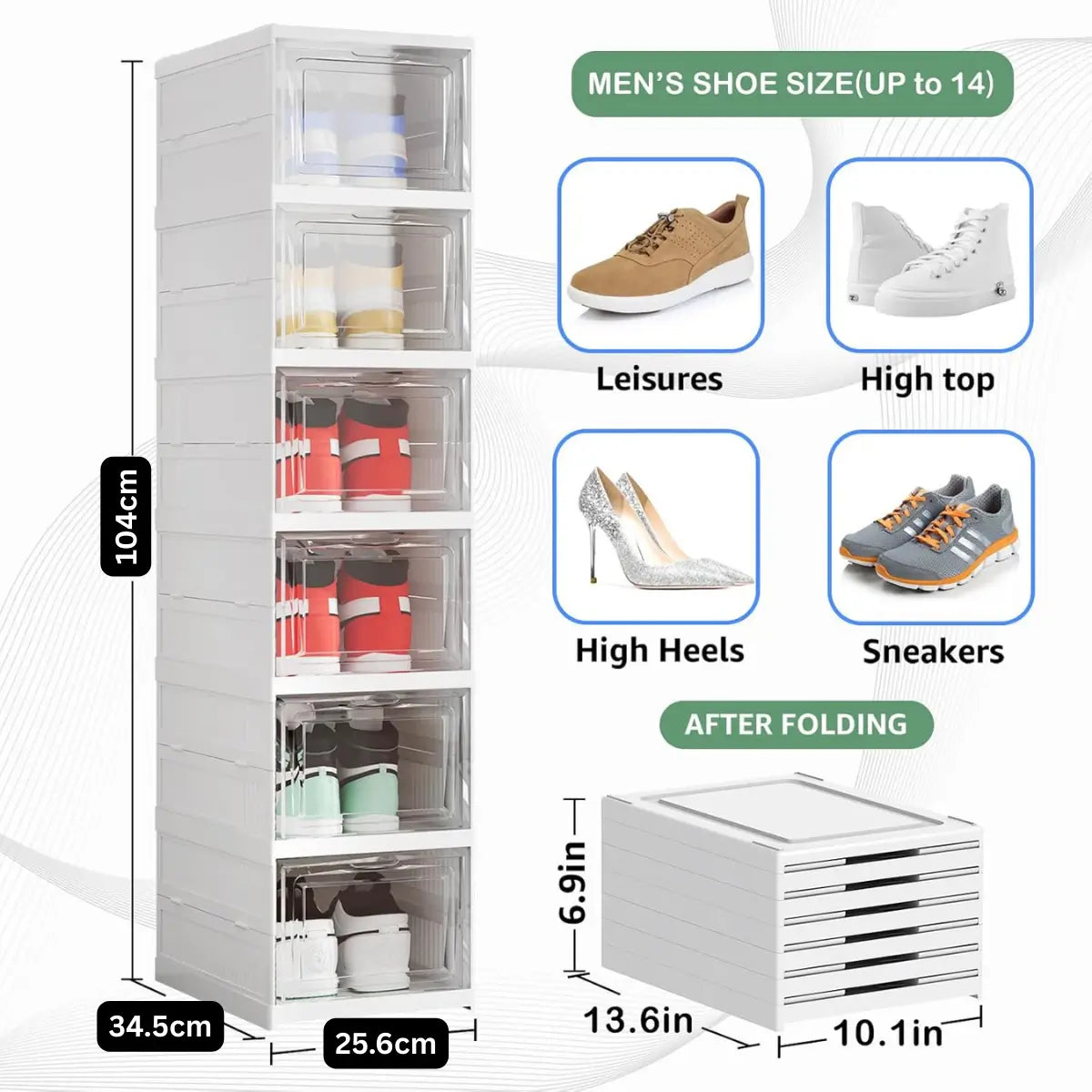 Moonval X-Large Shoe Storage Boxes, 6-Pack Stackable Foldable Organizer with Clear Doors