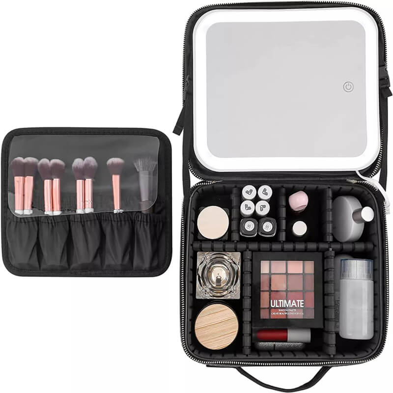 Moonval LED Makeup Organizer Case, Travel Cosmetic Bag with Lighted Mirror & Dividers
