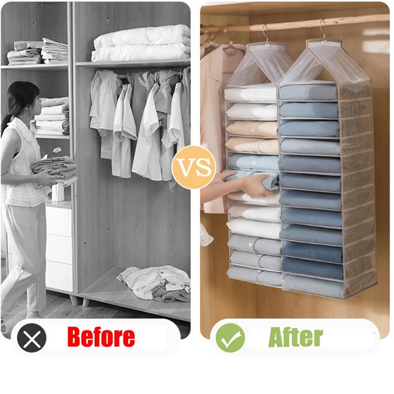 Moonval Hanging Closet Organizer, 7-Shelf Space-Saving Storage for Clothes, Sweaters & Towels