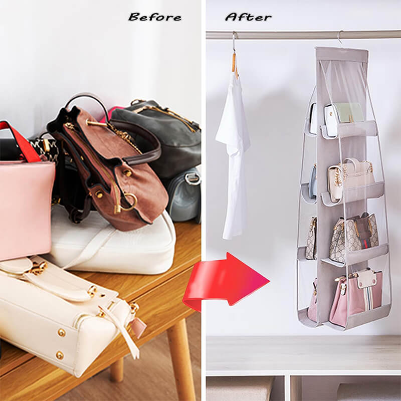 Moonval Hanging Handbag Organizer, Double-Sided Closet Storage with Clear Pockets for Purses & Accessories