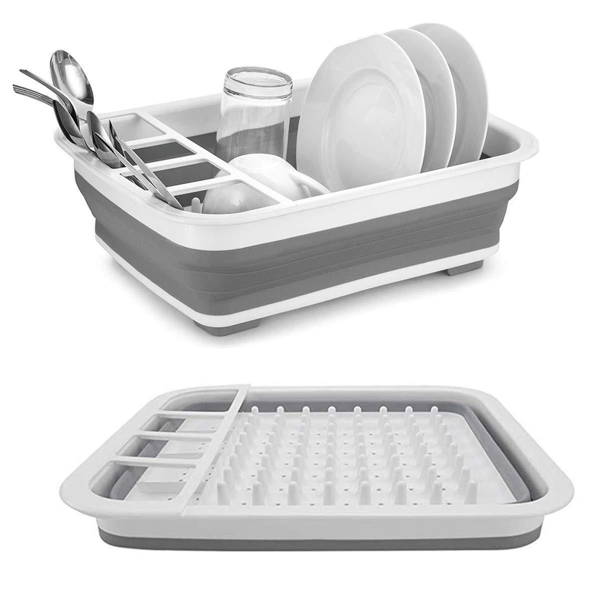 Moonval Collapsible Dish Drying Rack, Premium Silicone Foldable Drainer for Kitchen Counter & Sink