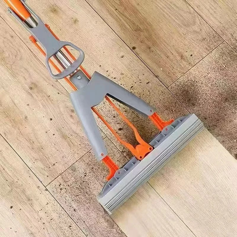 Moonval Self-Wringing Sponge Mop with Handle, 2-in-1 Squeeze Floor Mop for Wet & Dry Cleaning