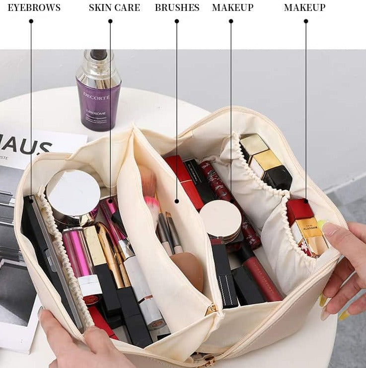 Moonval Makeup Travel Bag, Portable Cosmetic Organizer with Spacious Compartments & Carry Handle