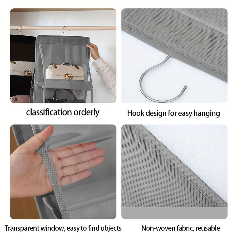 Moonval Hanging Handbag Organizer, Double-Sided Closet Storage with Clear Pockets for Purses & Accessories