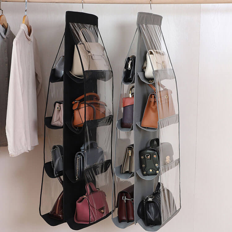 Moonval Hanging Handbag Organizer, Double-Sided Closet Storage with Clear Pockets for Purses & Accessories