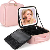 Moonval LED Makeup Organizer Case, Travel Cosmetic Bag with Lighted Mirror & Dividers