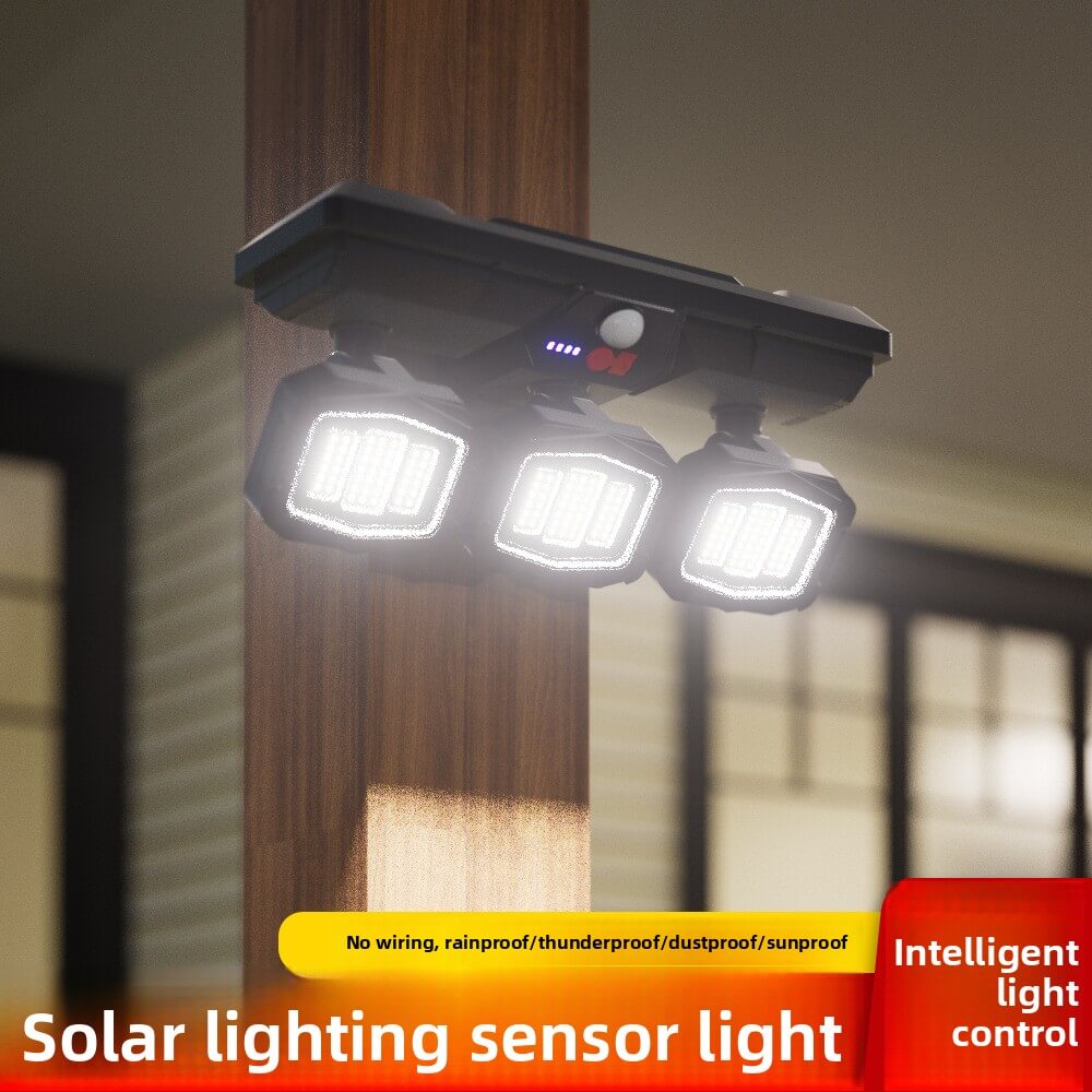 Moonval Solar Motion Sensor Wall Light, 3-Head LED Security Light with USB-C Charging