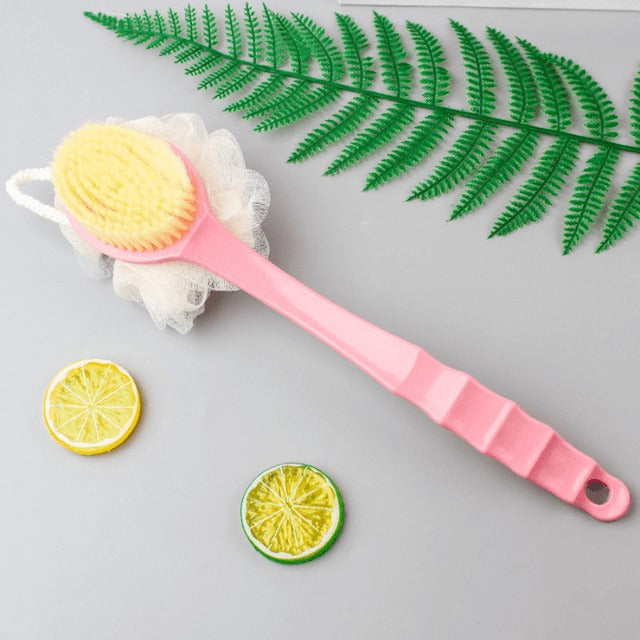 Moonval 2-in-1 Loofah Brush, Long Handle Bath Brush & Exfoliating Shower Scrubber