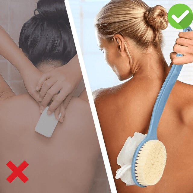 Moonval 2-in-1 Loofah Brush, Long Handle Bath Brush & Exfoliating Shower Scrubber