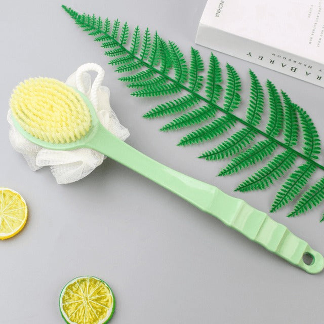 Moonval 2-in-1 Loofah Brush, Long Handle Bath Brush & Exfoliating Shower Scrubber