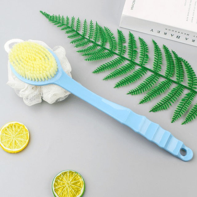 Moonval 2-in-1 Loofah Brush, Long Handle Bath Brush & Exfoliating Shower Scrubber