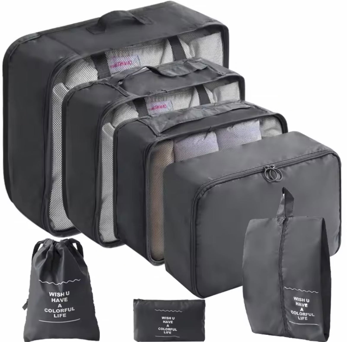 Moonval 7-Piece Travel Packing Cubes Set, Luggage Organizer Bags with Mesh & Shoe Bag
