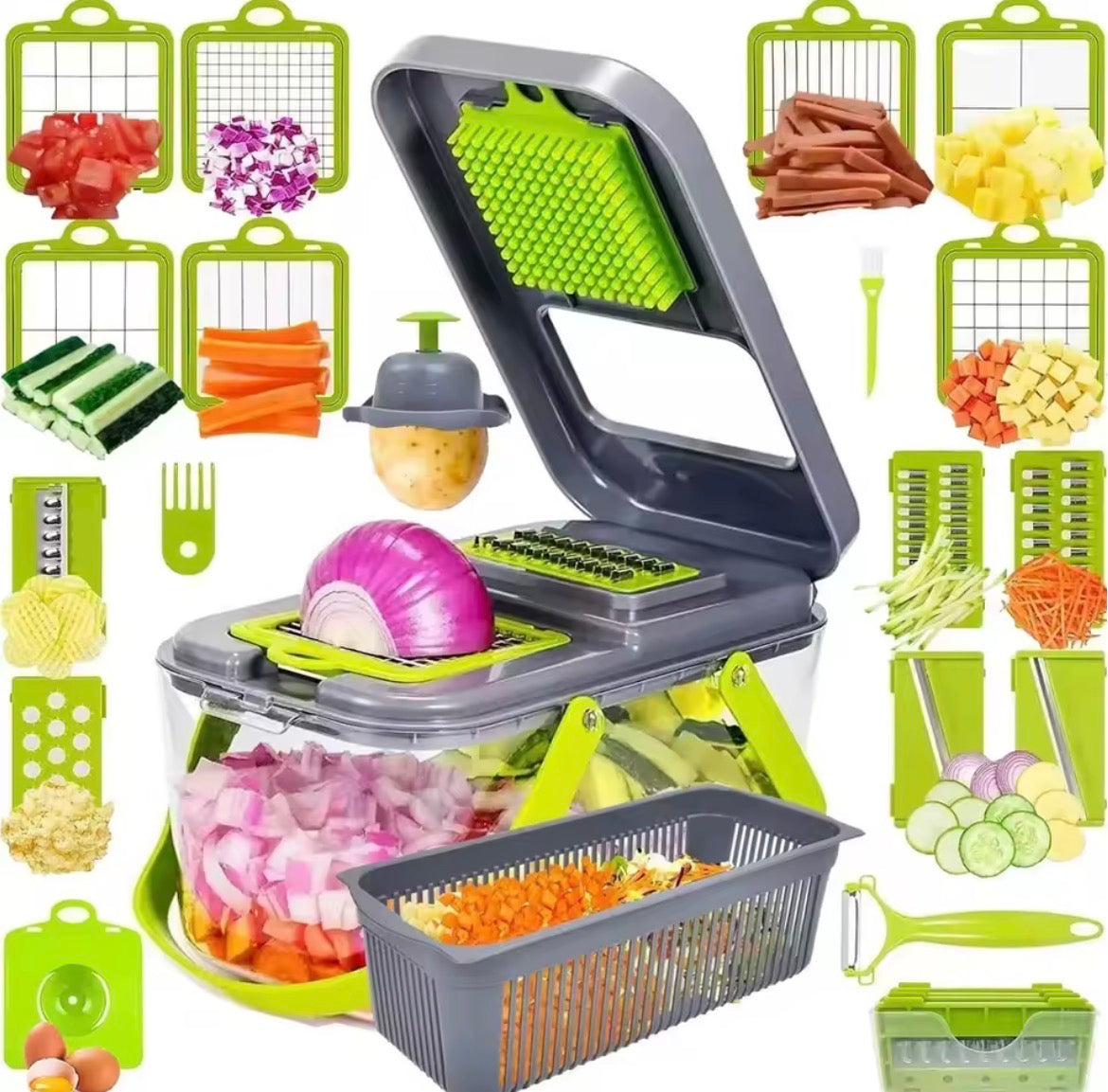 Moonval 16-Piece Vegetable Cutter Set, Multifunction Food Chopper with Storage Container