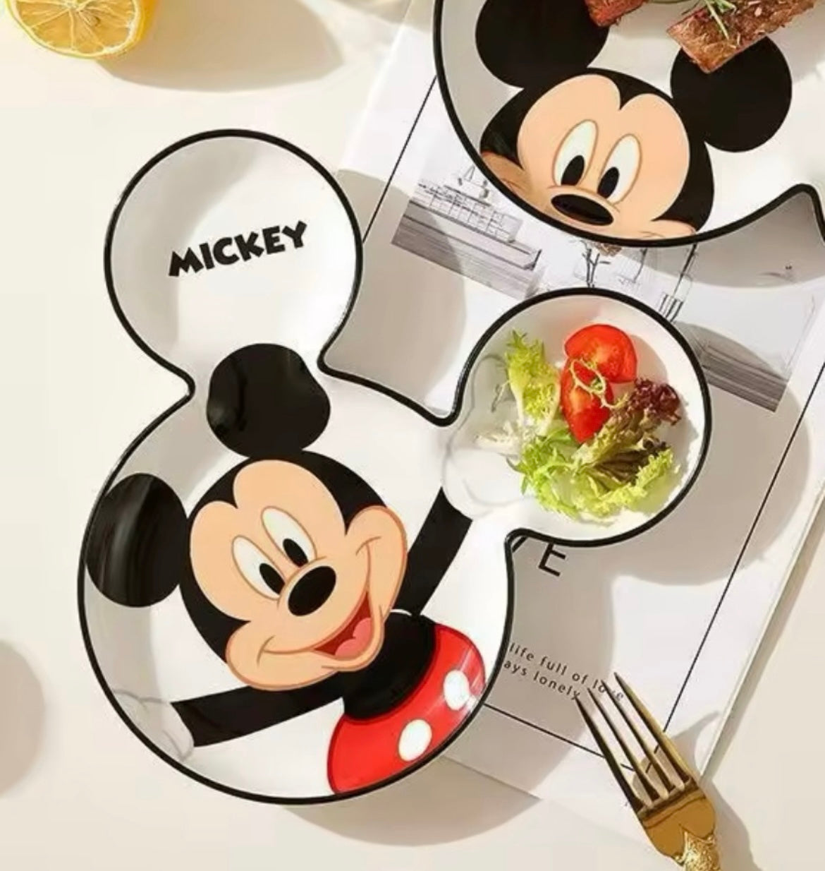 Moonval Ceramic Serving Plate, Mickey Mouse Shaped Snack, Dessert & Kids Dinner Plate