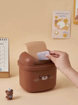 Moonval Mini Bear Desktop Trash Bin, Cute Flip-Top Waste Basket for Office & Vanity