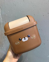 Moonval Mini Bear Desktop Trash Bin, Cute Flip-Top Waste Basket for Office & Vanity