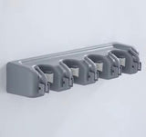 Moonval Wall-Mounted Broom Holder, 5-Slot Mop & Tool Organizer Rack with Hooks