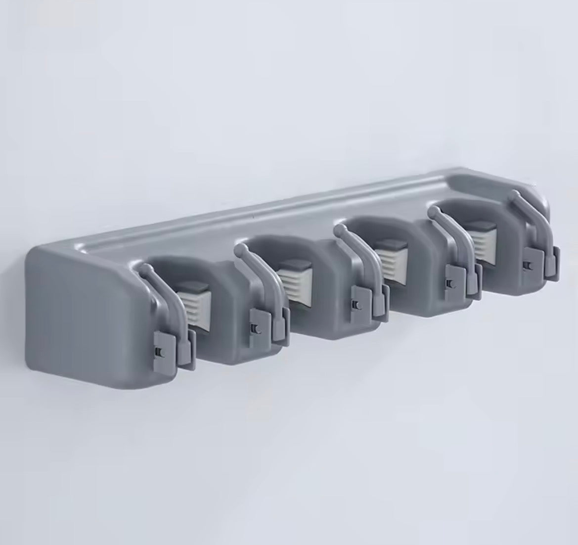 Moonval Wall-Mounted Broom Holder, 5-Slot Mop & Tool Organizer Rack with Hooks