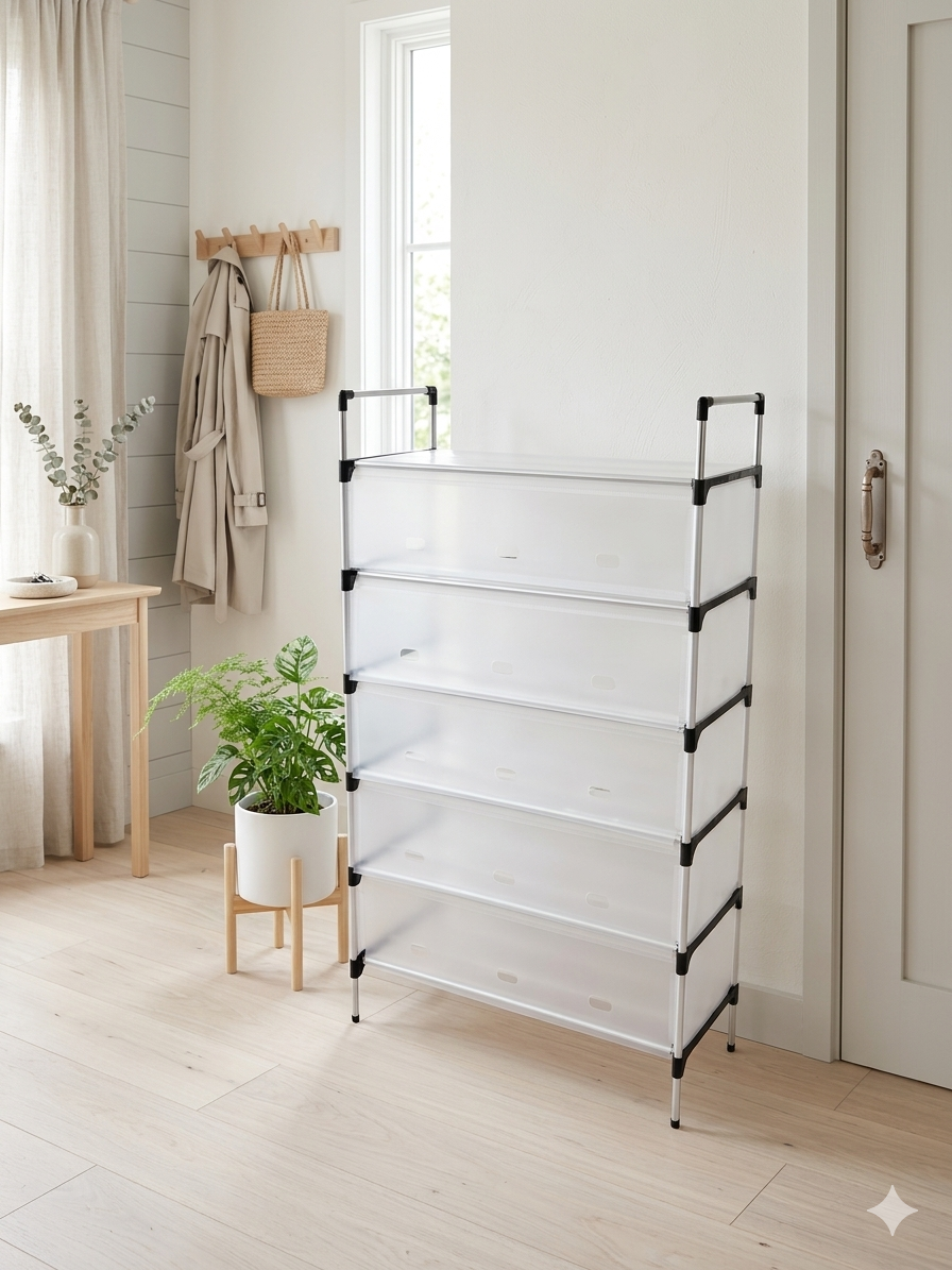 Moonval 6-Tier Shoe Rack Organizer with Dust Cover, Space-Saving Shoe Storage Cabinet