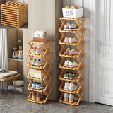 Moonval 8-Tier Foldable Bamboo Shoe Rack, Space-Saving Wooden Shoe Organizer Shelf