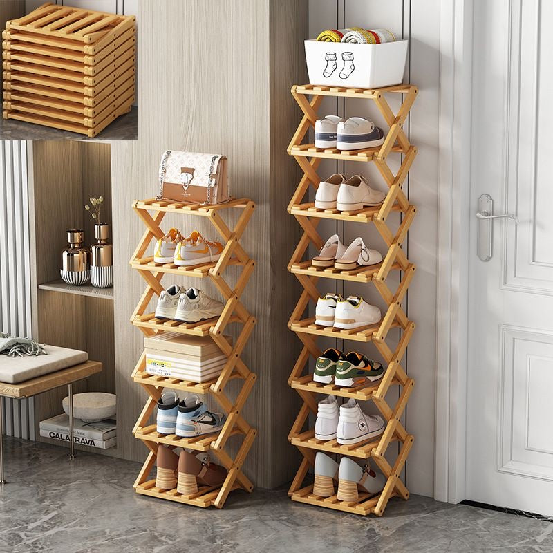 Moonval 8-Tier Foldable Bamboo Shoe Rack, Space-Saving Wooden Shoe Organizer Shelf