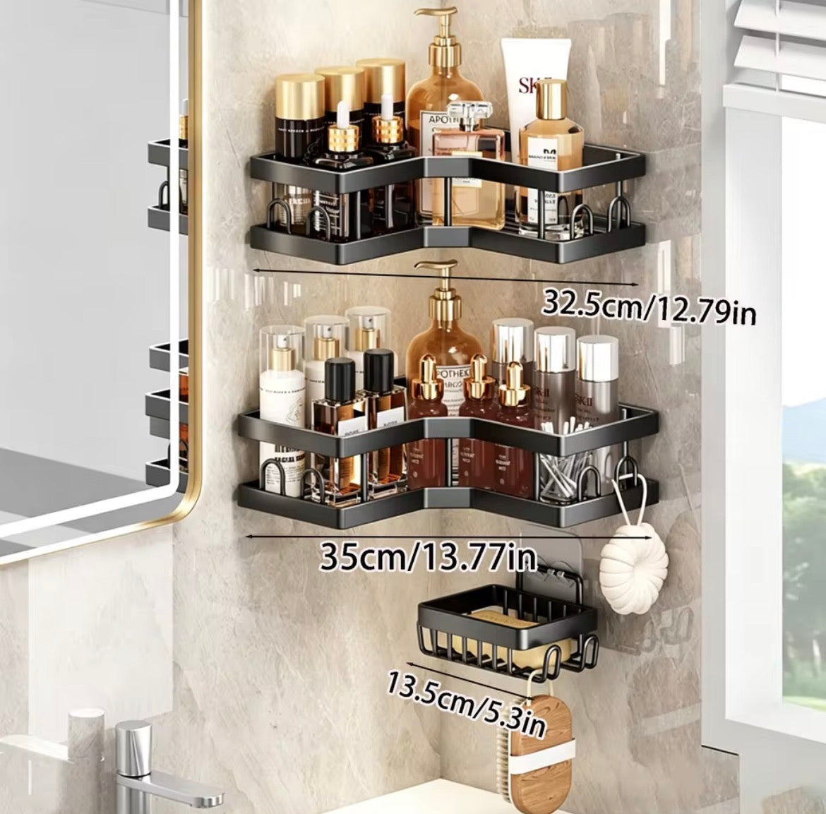 Moonval 5-Tier Metal Corner Shower Caddy, No-Drill Bathroom Organizer with Soap Holder