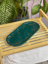 Moonval Green Marble Decorative Tray, Oval Vanity Organizer for Bathroom, Kitchen & Décor
