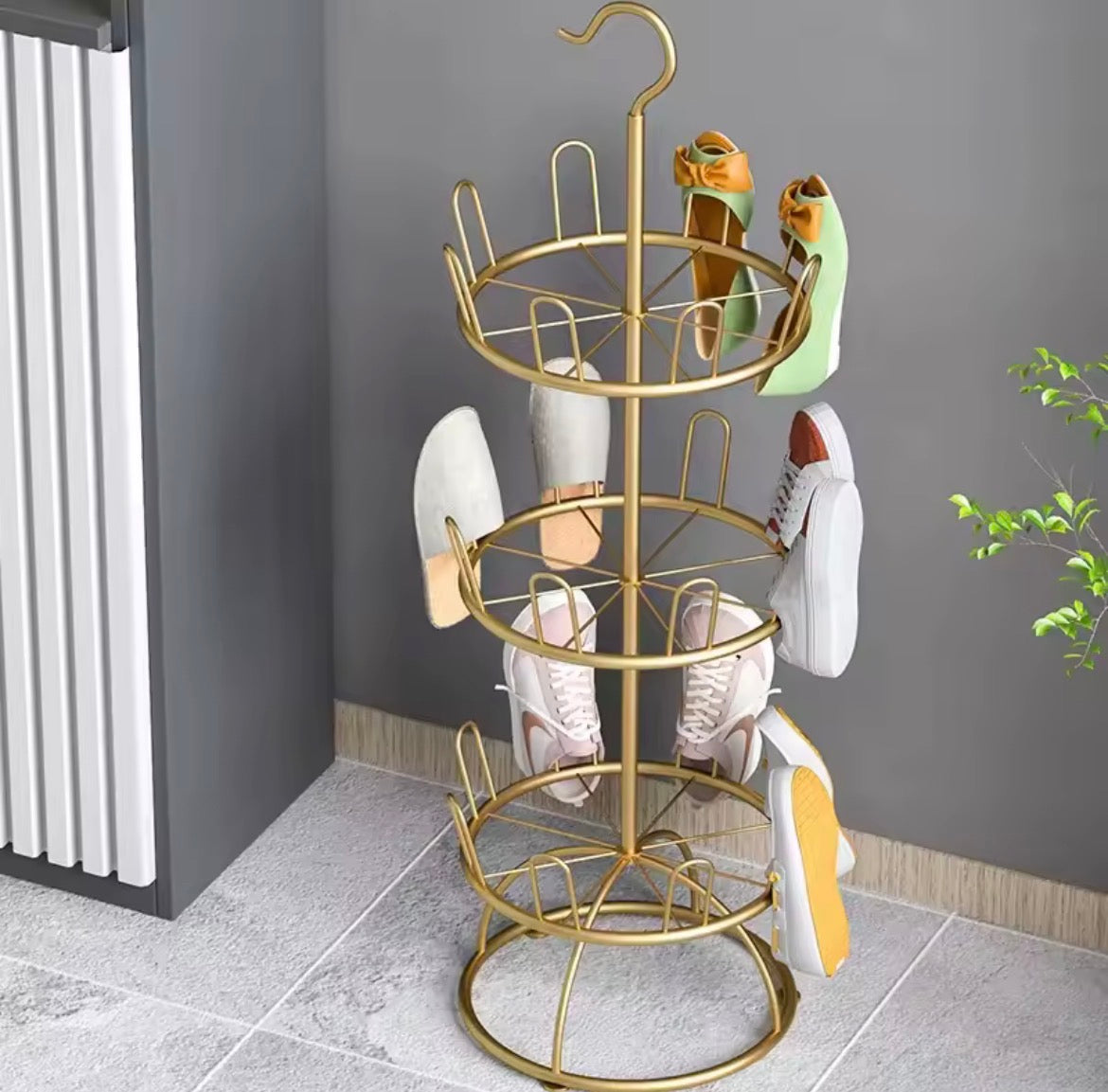 Moonval Rotating Shoe Drying Rack, 3-Tier Freestanding Shoe Organizer & Air Dry Stand