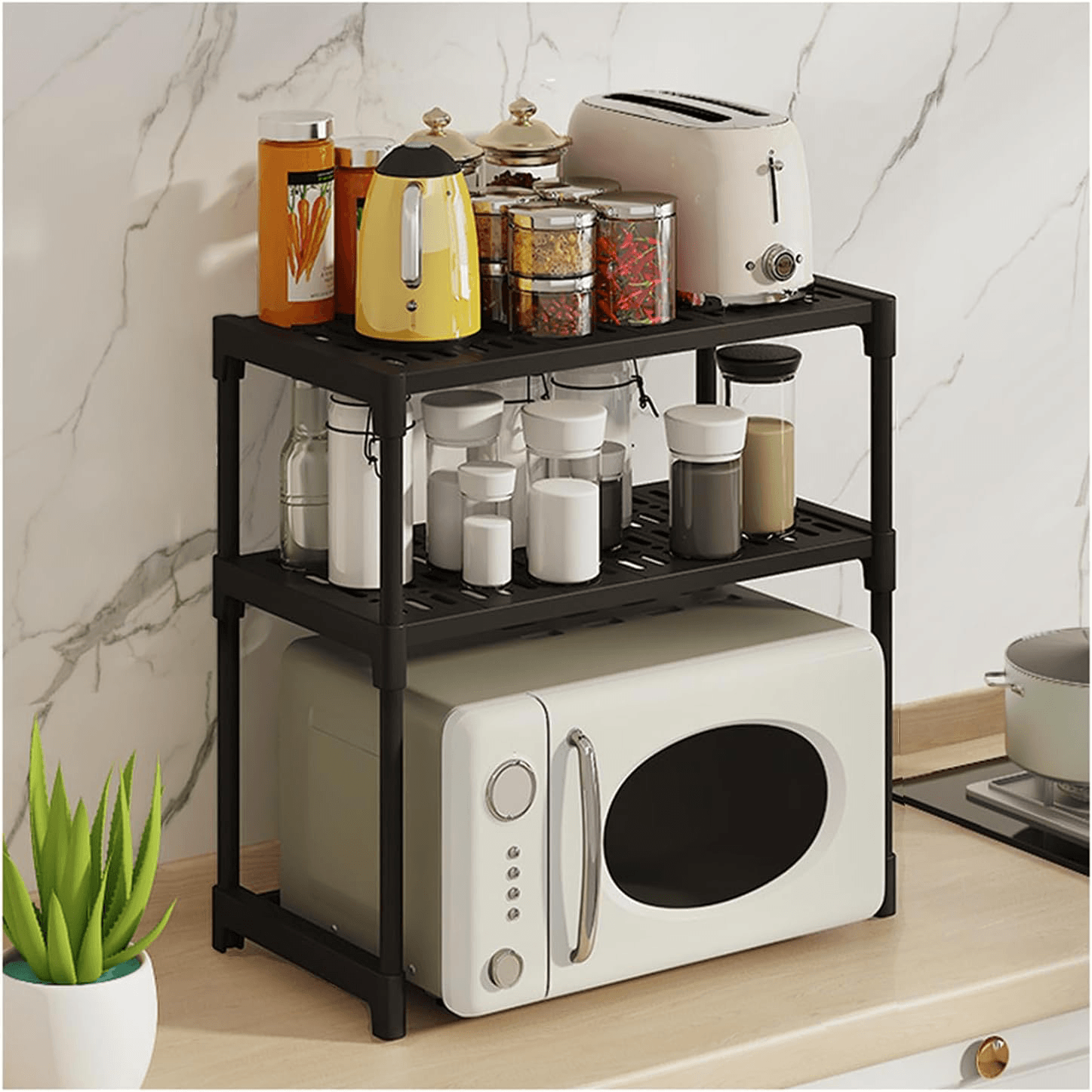 Moonval Microwave Storage Rack, 2-Tier Kitchen Counter Organizer for Microwave, Toaster & Appliances