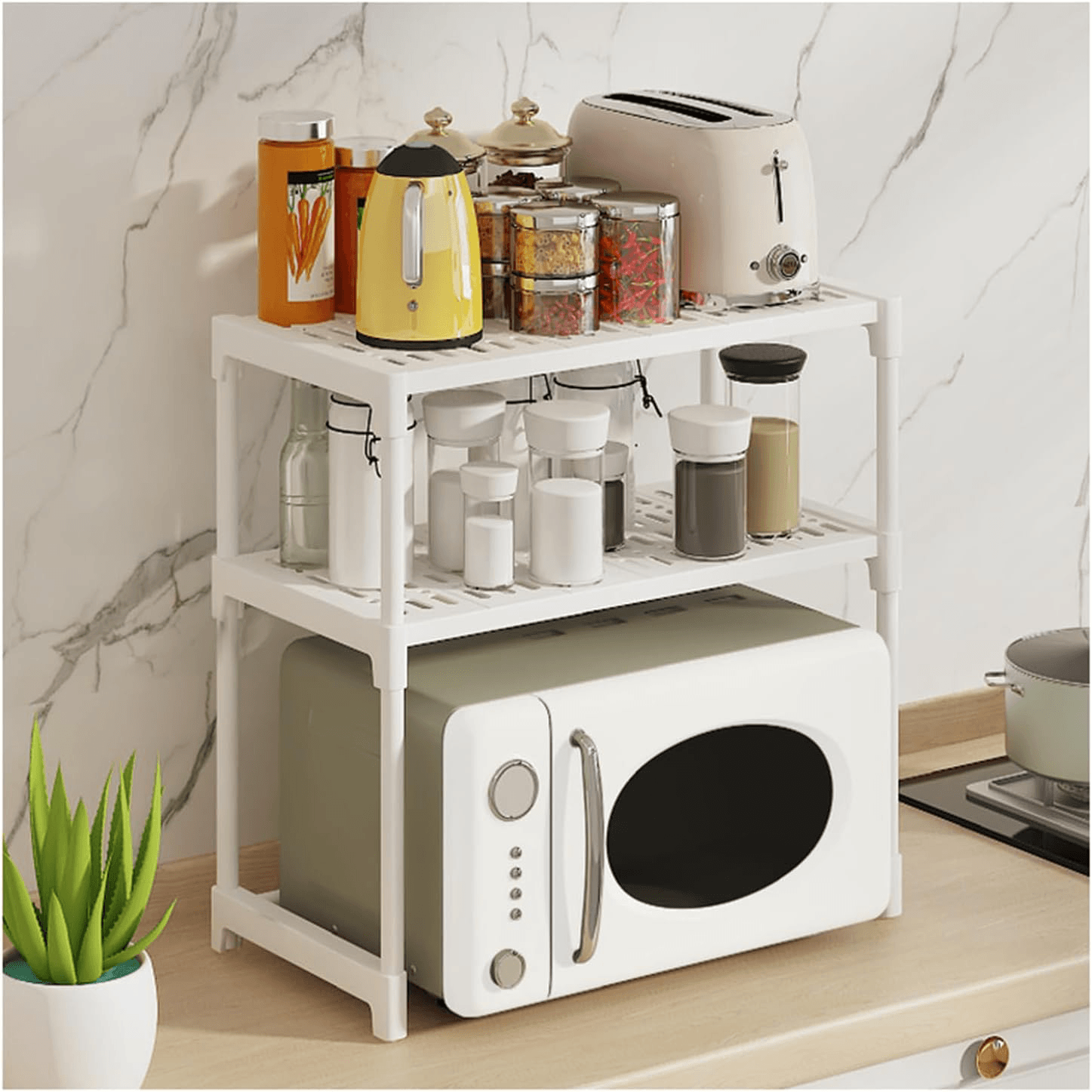 Moonval Microwave Storage Rack, 2-Tier Kitchen Counter Organizer for Microwave, Toaster & Appliances