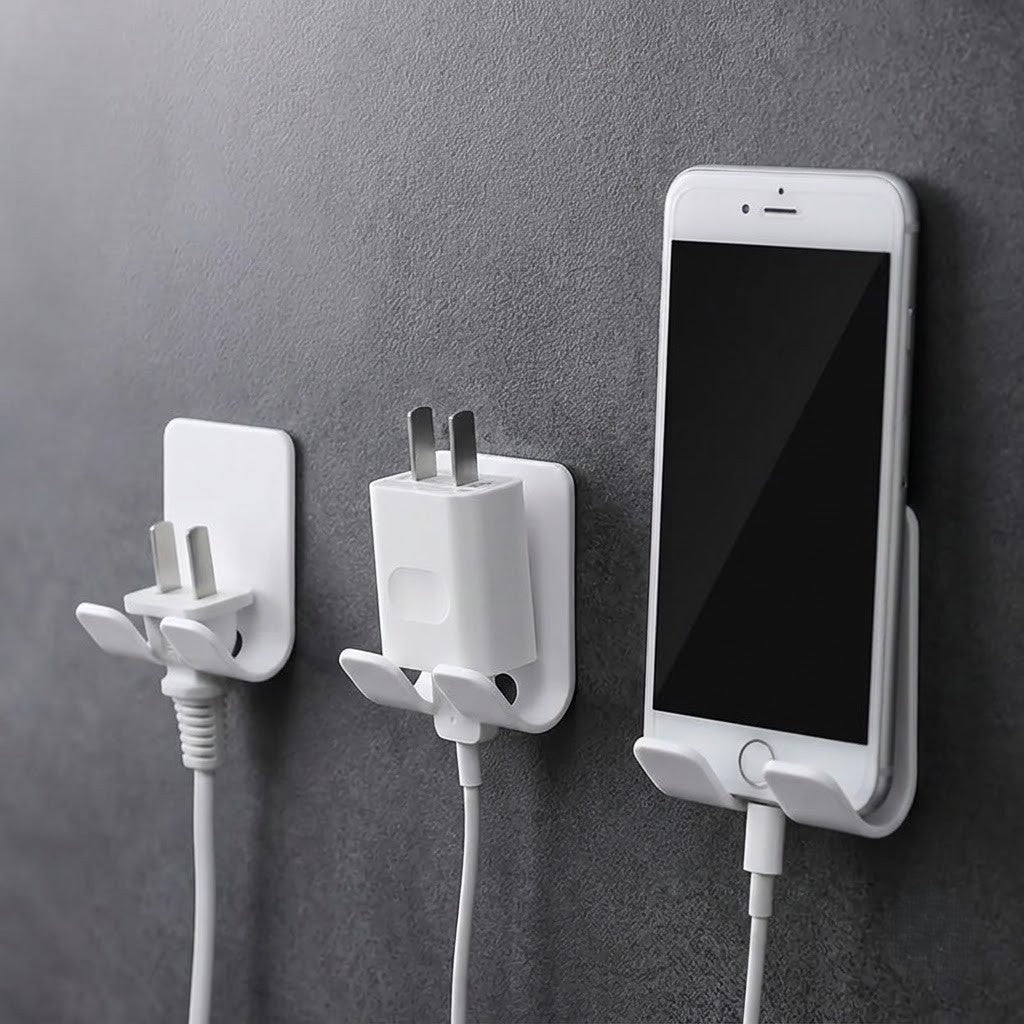 Moonval Wall-Mounted Phone Holder, Self-Adhesive Charger and Accessory Organizer