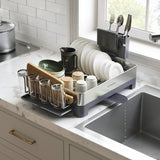 Moonval Full-Size Steel Dish Drying Rack, Premium Kitchen Dish Drainer with Utensil Holder