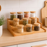 Moonval Bamboo Spice Organizer, Expandable Adjustable Spice Rack for Kitchen Cabinets & Countertops