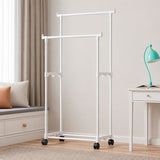 Moonval Double Garment Rack, Heavy-Duty Rolling Clothes Rack with Dual Hanging Rails & Storage Shelf