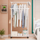Moonval Double Garment Rack, Heavy-Duty Rolling Clothes Rack with Dual Hanging Rails & Storage Shelf