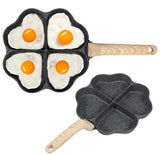 Moonval 4-Cup Heart Frying Pan, Nonstick Divided Breakfast Skillet with Wooden Handle