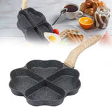 Moonval 4-Cup Heart Frying Pan, Nonstick Divided Breakfast Skillet with Wooden Handle