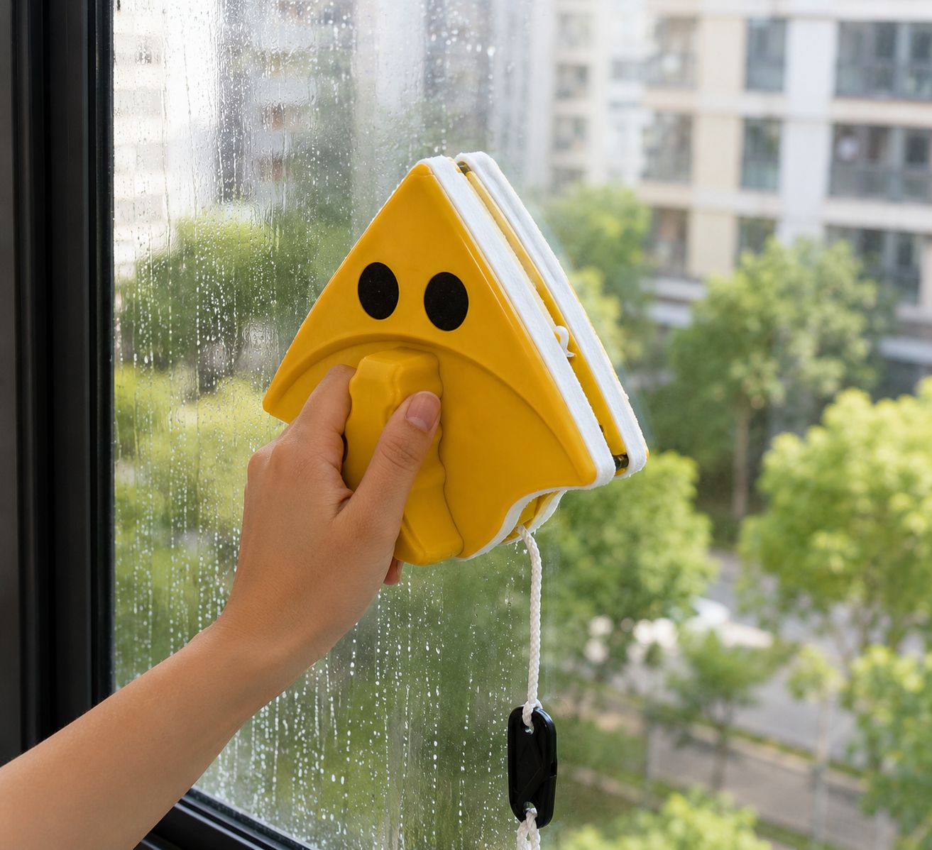 Moonval Magnetic Window Cleaner, Double-Sided Glass Cleaning Tool with Safety Rope