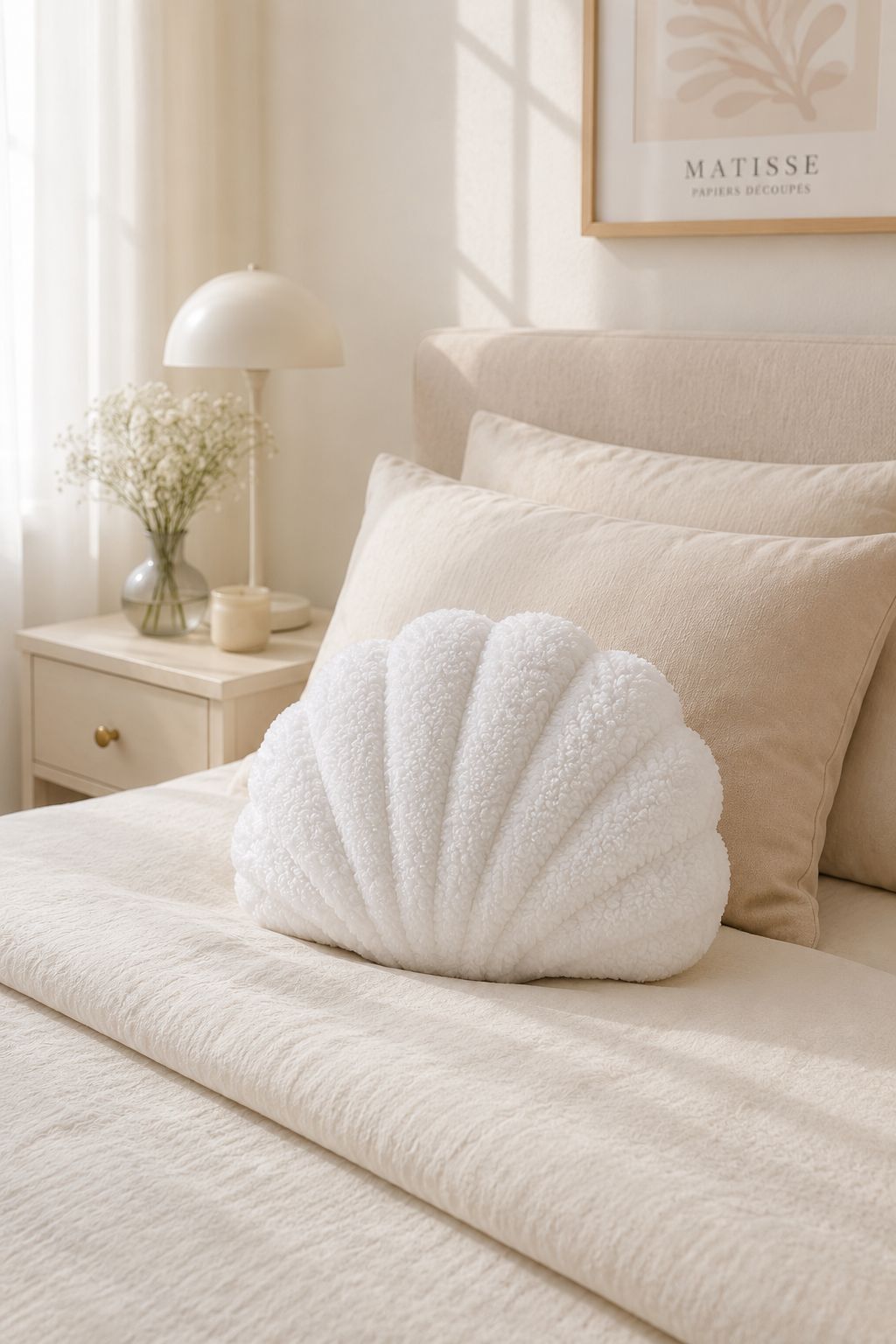 Moonval Seashell Throw Pillow, Soft Plush Decorative Cushion for Sofa, Bed & Nursery